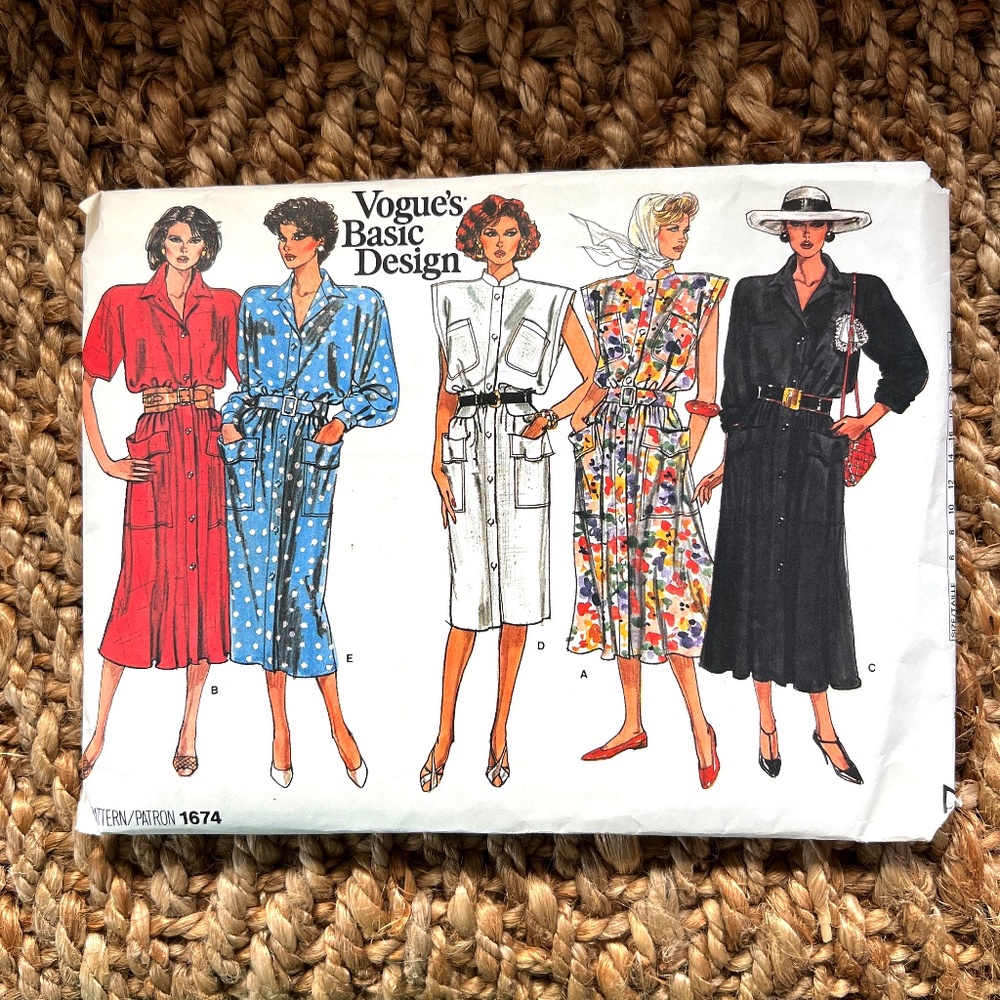 VOGUE patterns 1674 DRESS WITH 5 VARIATIONS, FULL BUTTON FRONT